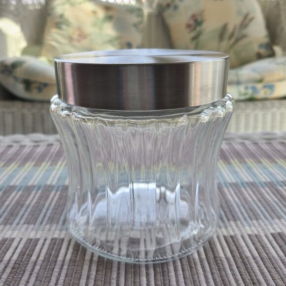 Clear Glass Modern Apothecary Style Storage Jar with Stainless Steel Metal Lid - Picture 1 of 9